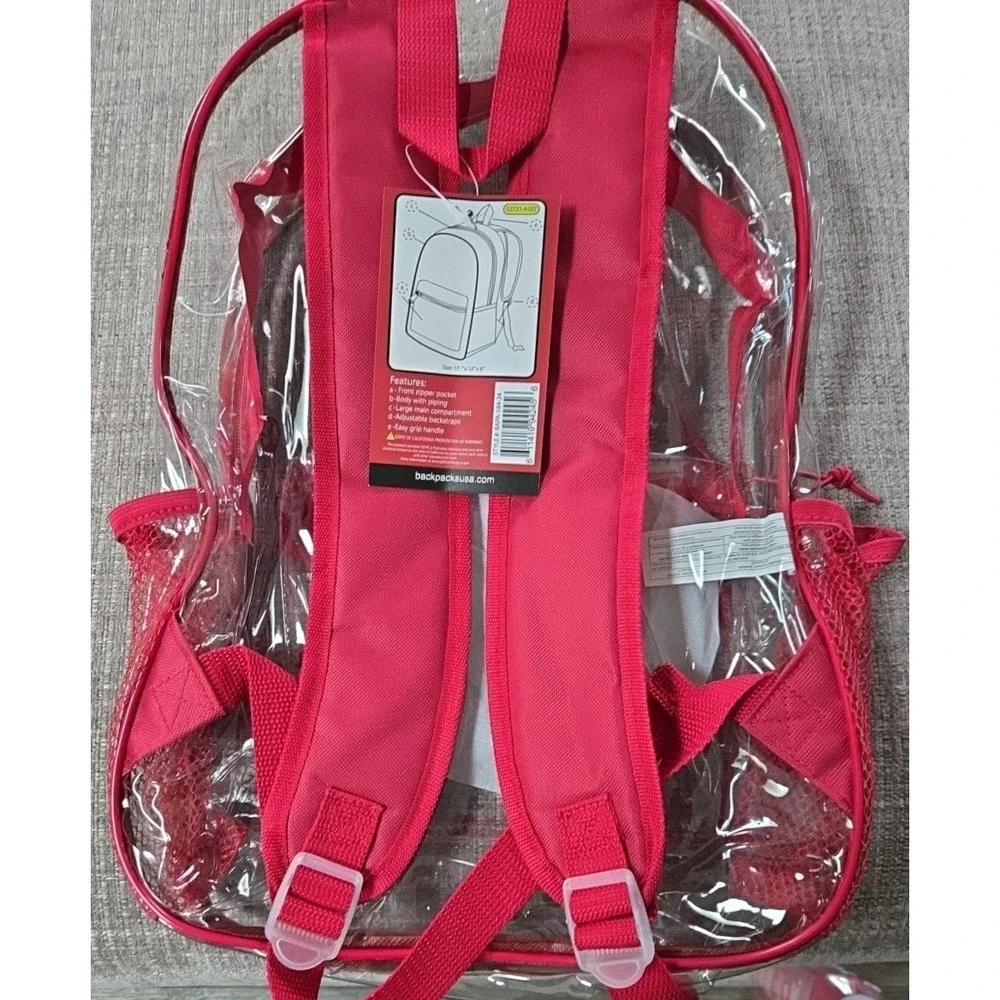 Moda West Clear Backpack With Red Trim Front Pocket 17x12x6‎